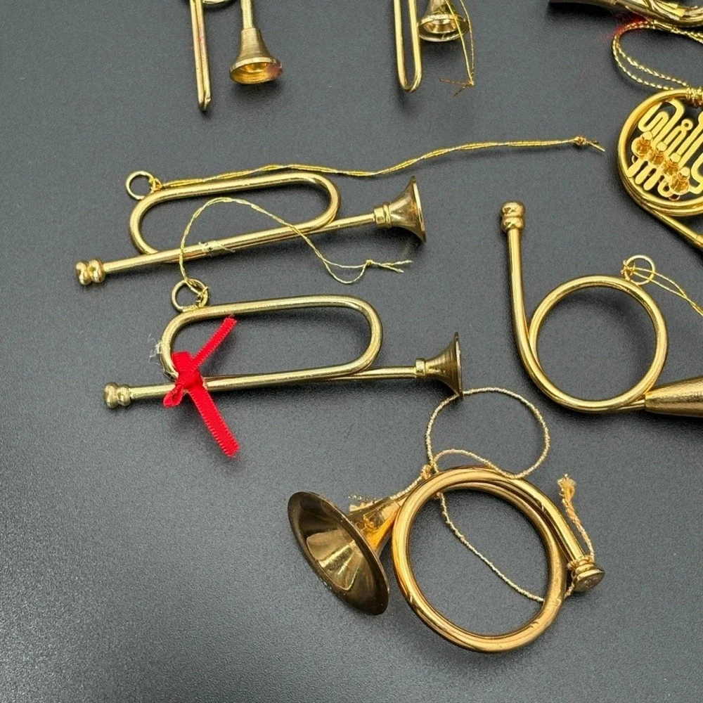 12pc Vintage Gold Brass Miniature Musical Instrument‎ Christmas Ornaments Lot